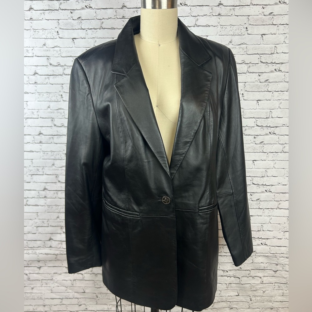 Denim&Co | Black 100% Genuine Soft Leather Bomber Jacket size L